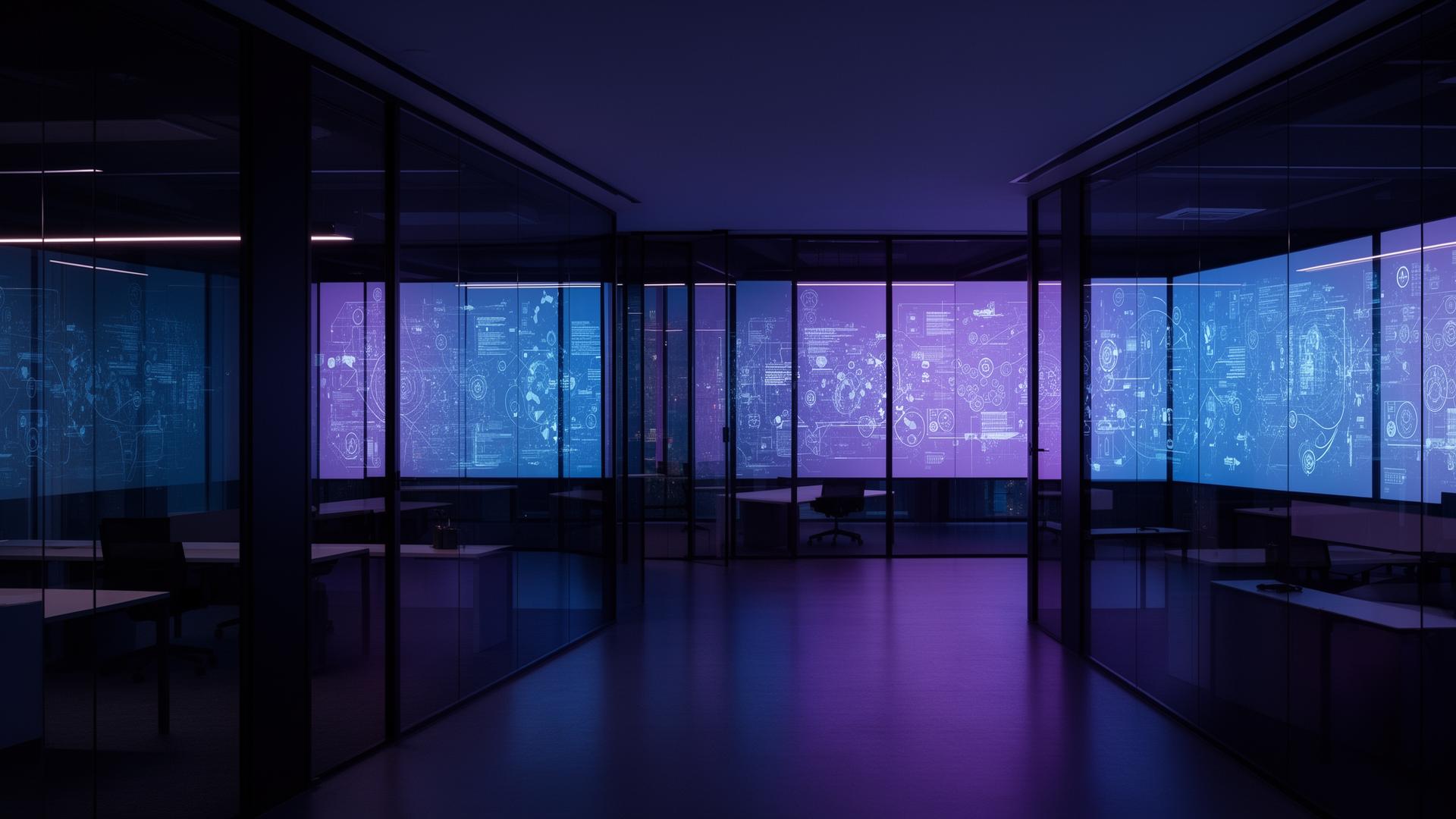 Modern enterprise operations center with data visualizations